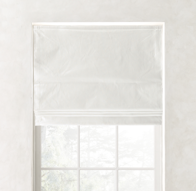 Linen-Cotton Cordless Blackout Roman Shade shown in Optic White